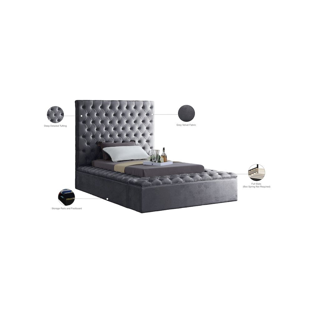 Bliss Grey Velvet Twin Bed