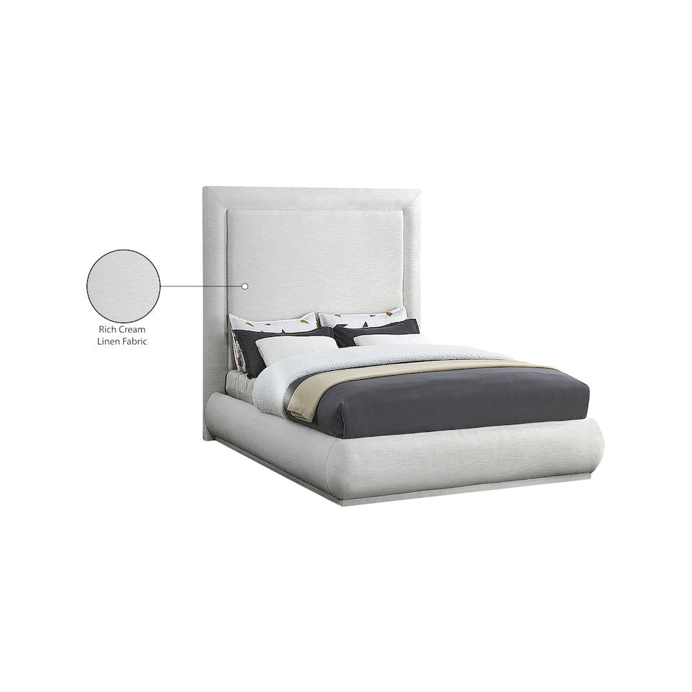 Brooke Cream Linen Textured Fabric Queen Bed