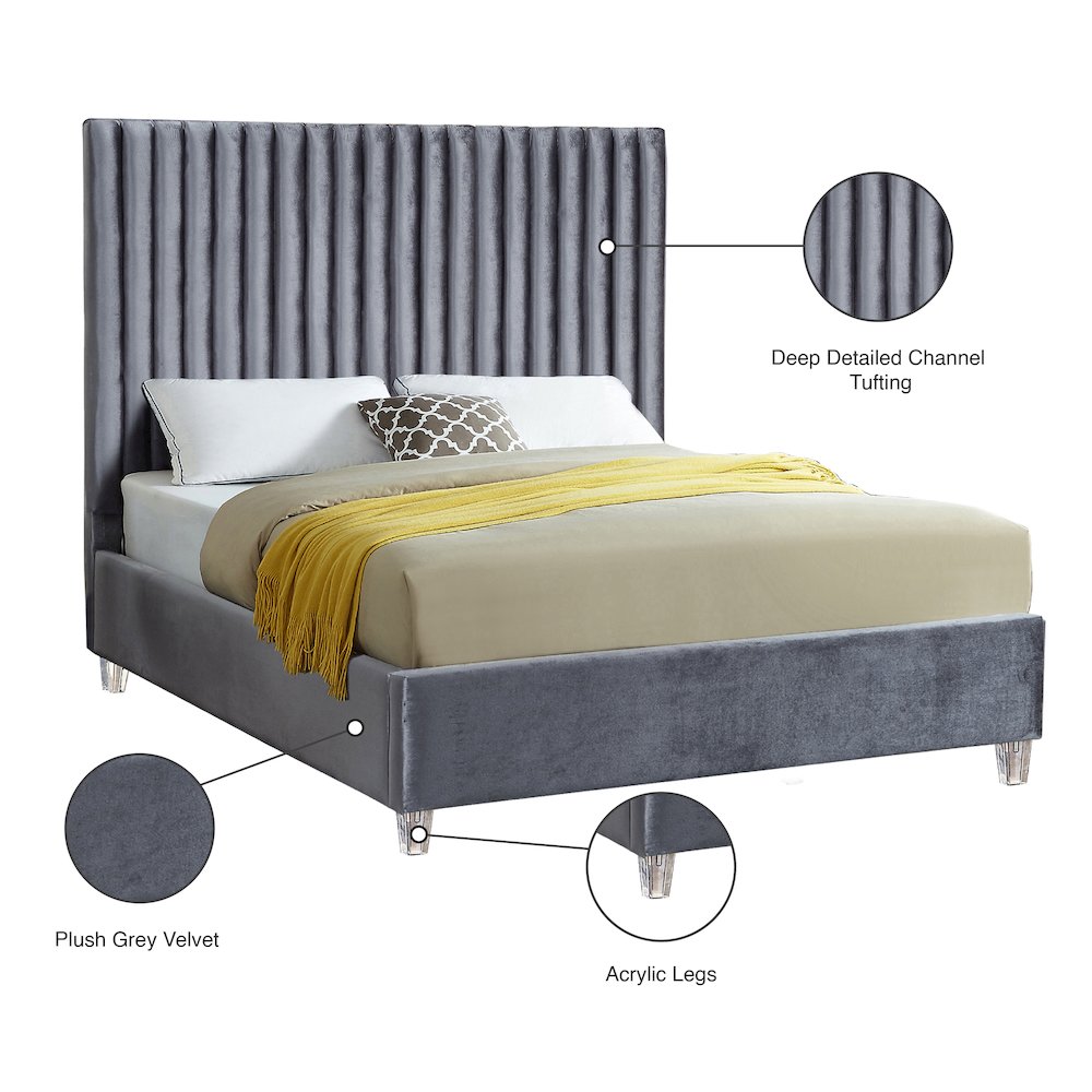 Candace Grey Velvet Full Bed