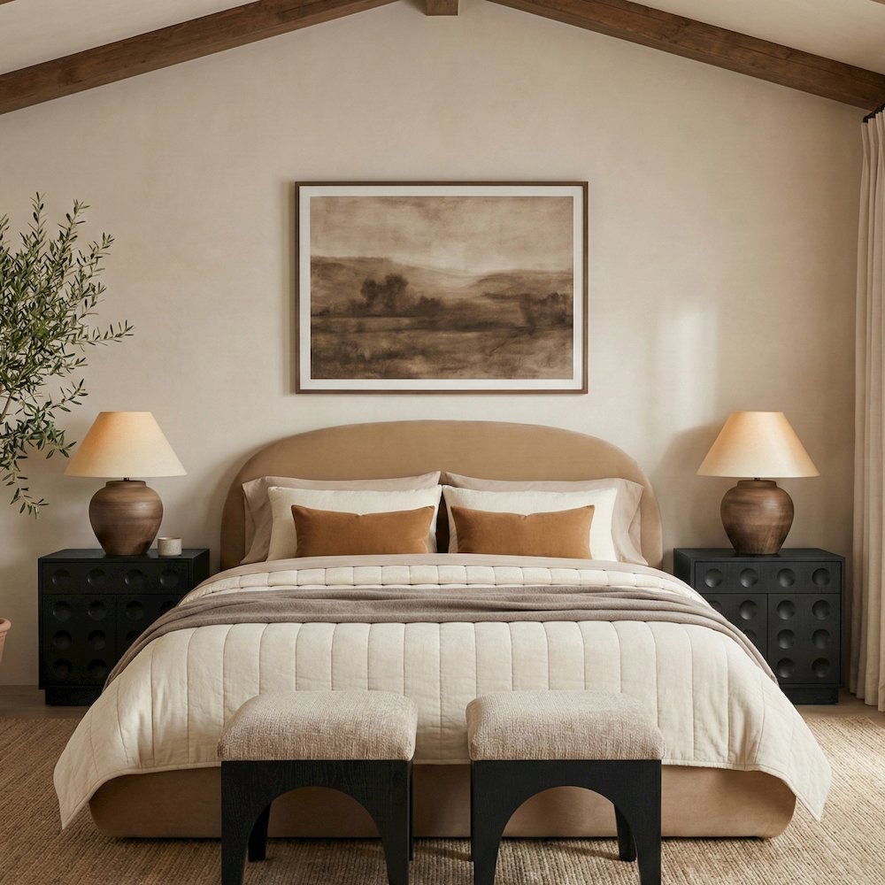 Celine Beige Velvet Upholstered Queen Bed