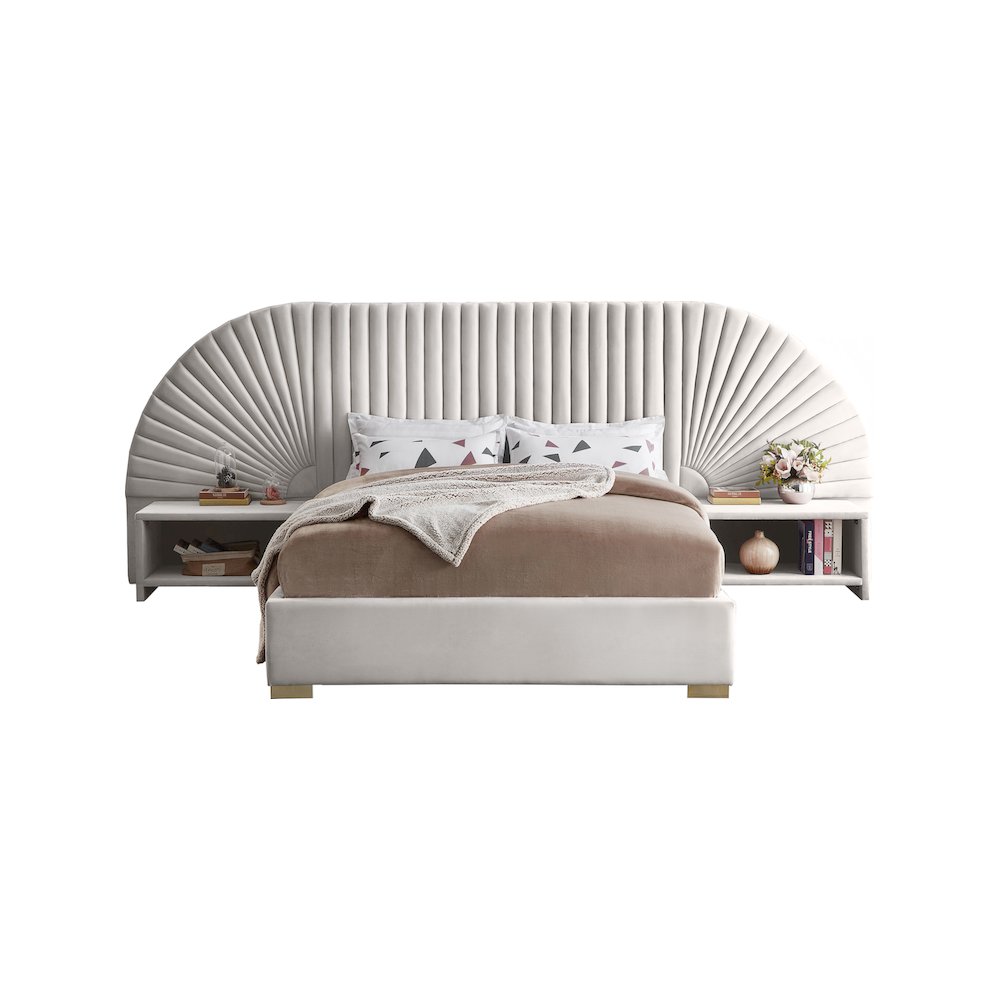 Cleo Cream Velvet Queen Bed