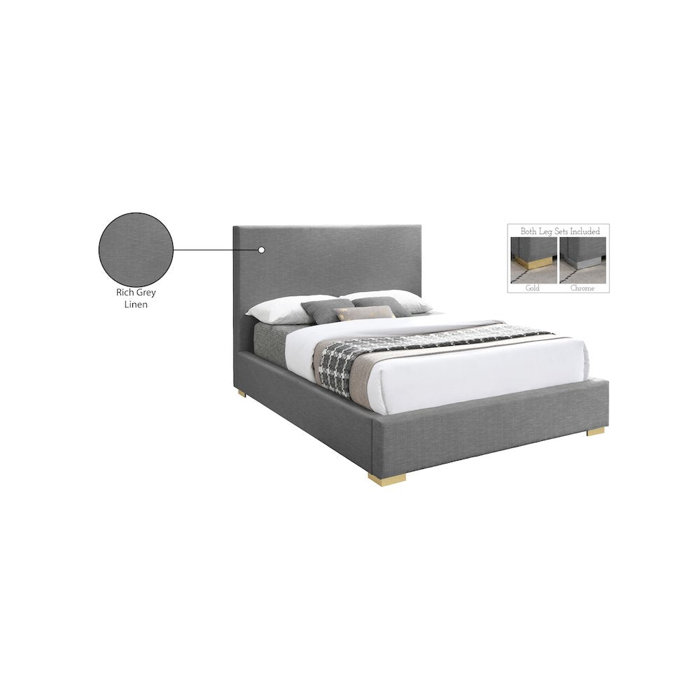 Crosby Grey Linen Textured Fabric King Bed