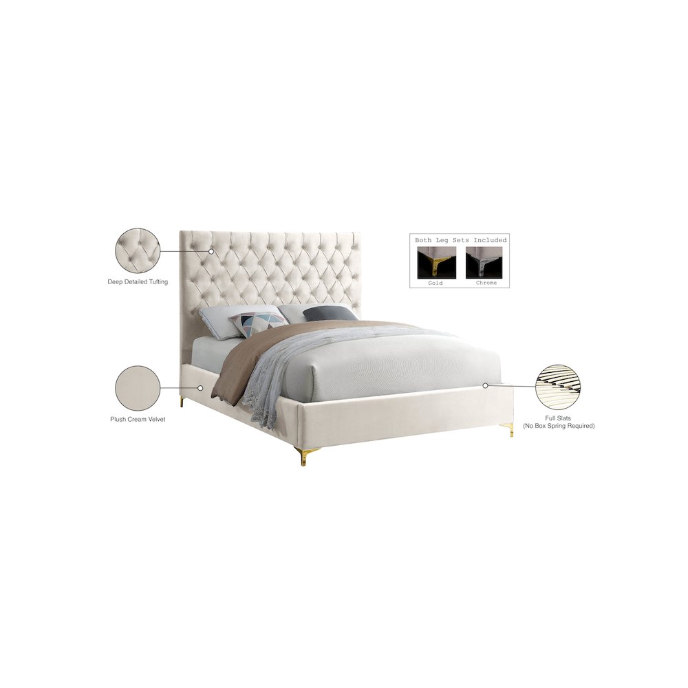 Cruz Cream Velvet Full Bed