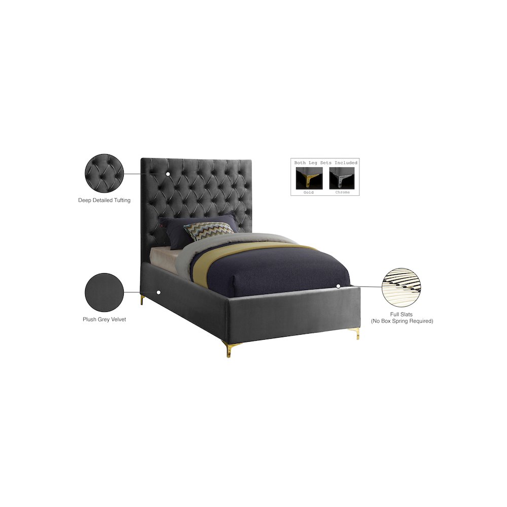 Cruz Grey Velvet Twin Bed