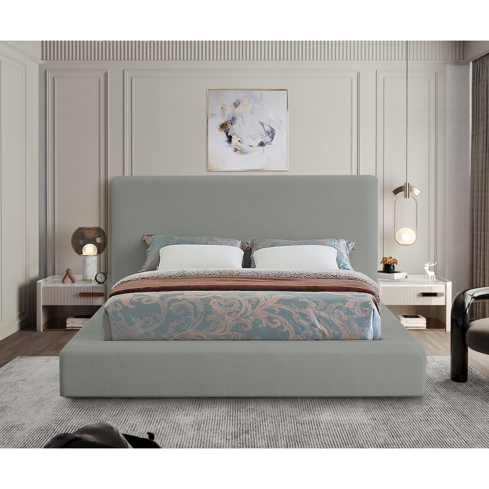 Devin Grey Linen Textured Fabric Queen Bed