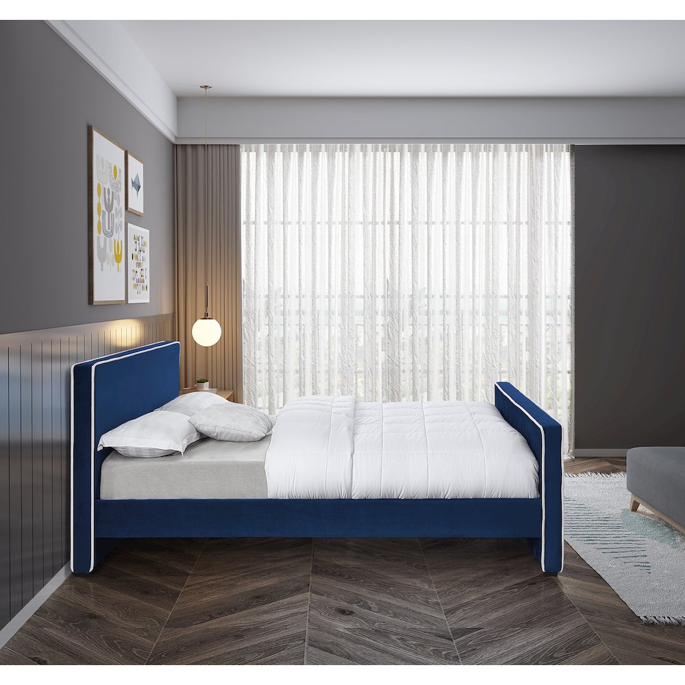 Dillard Navy Velvet Queen Bed