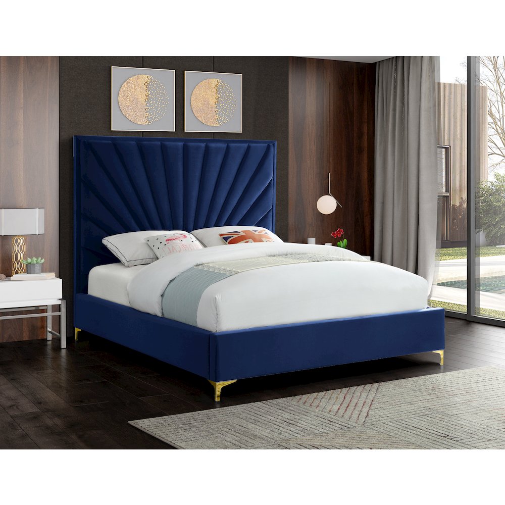 Eclipse Navy Velvet Queen Bed