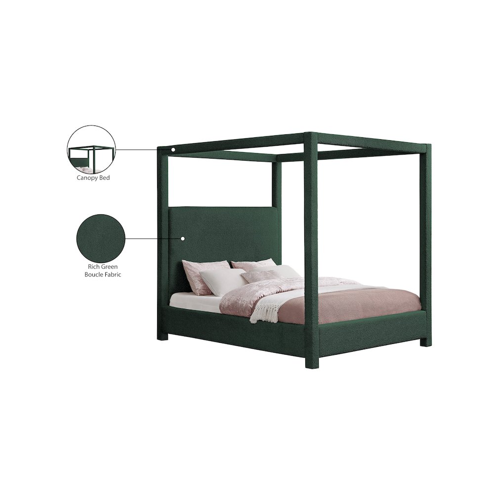 Eden Green Boucle Fabric Queen Bed