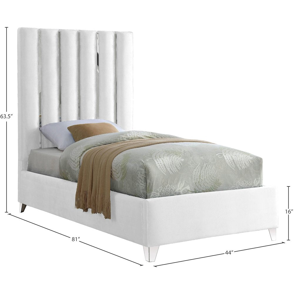 Enzo White Velvet Twin Bed