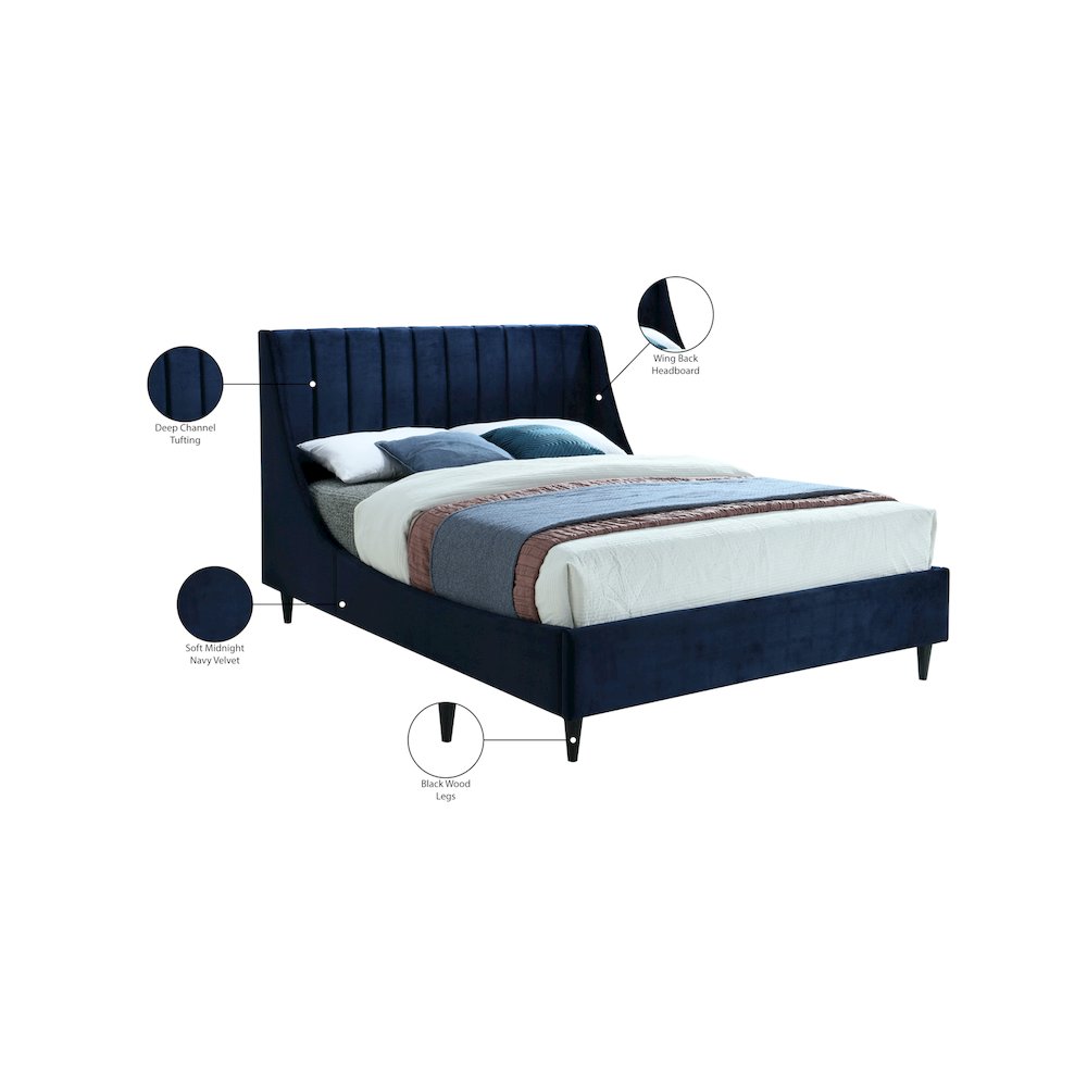 Eva Navy Velvet Queen Bed
