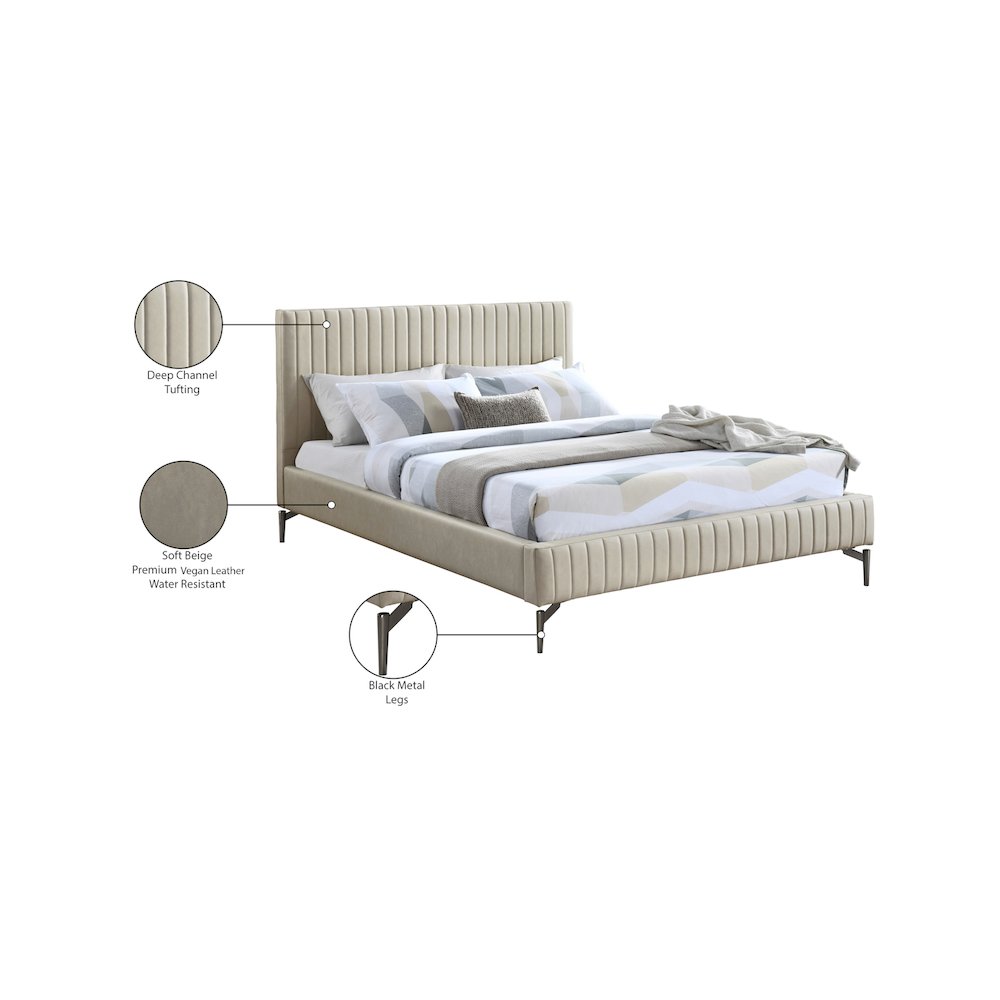 Gallo Beige Vegan Leather Queen Bed