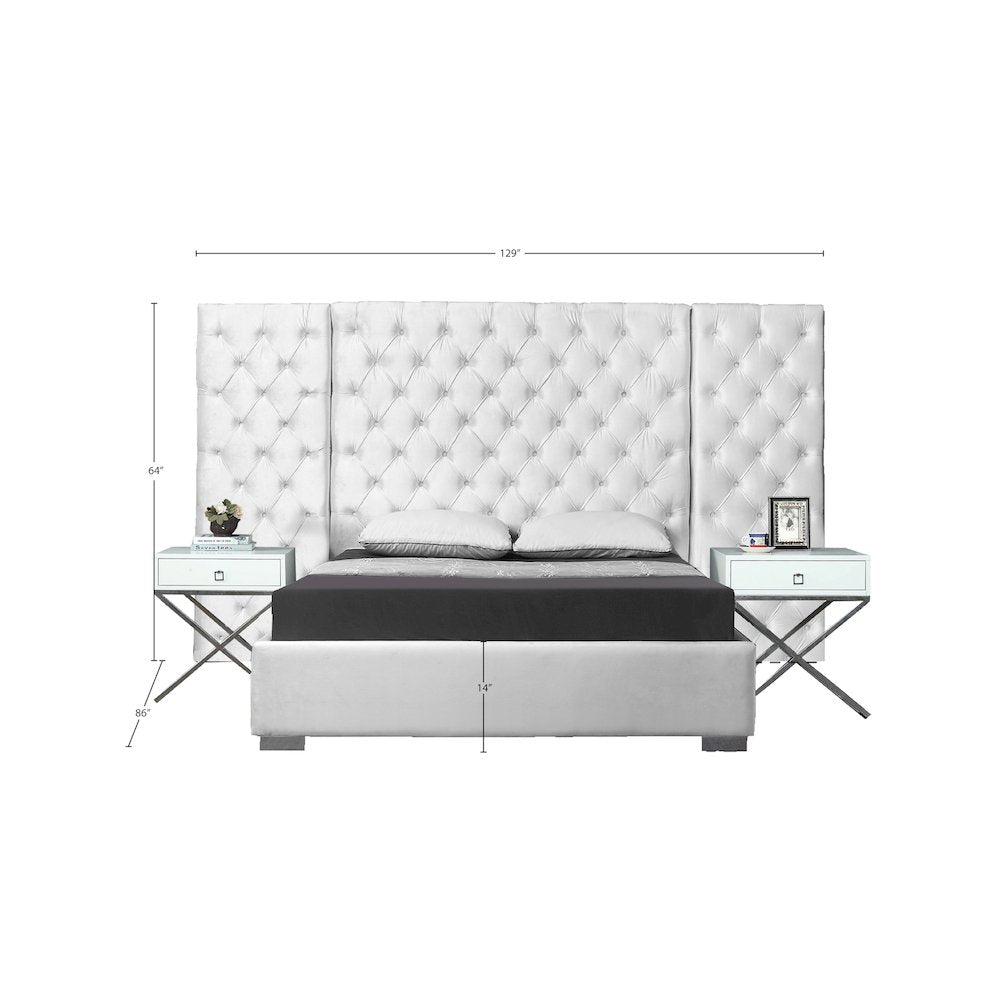 Grande White Velvet King Bed