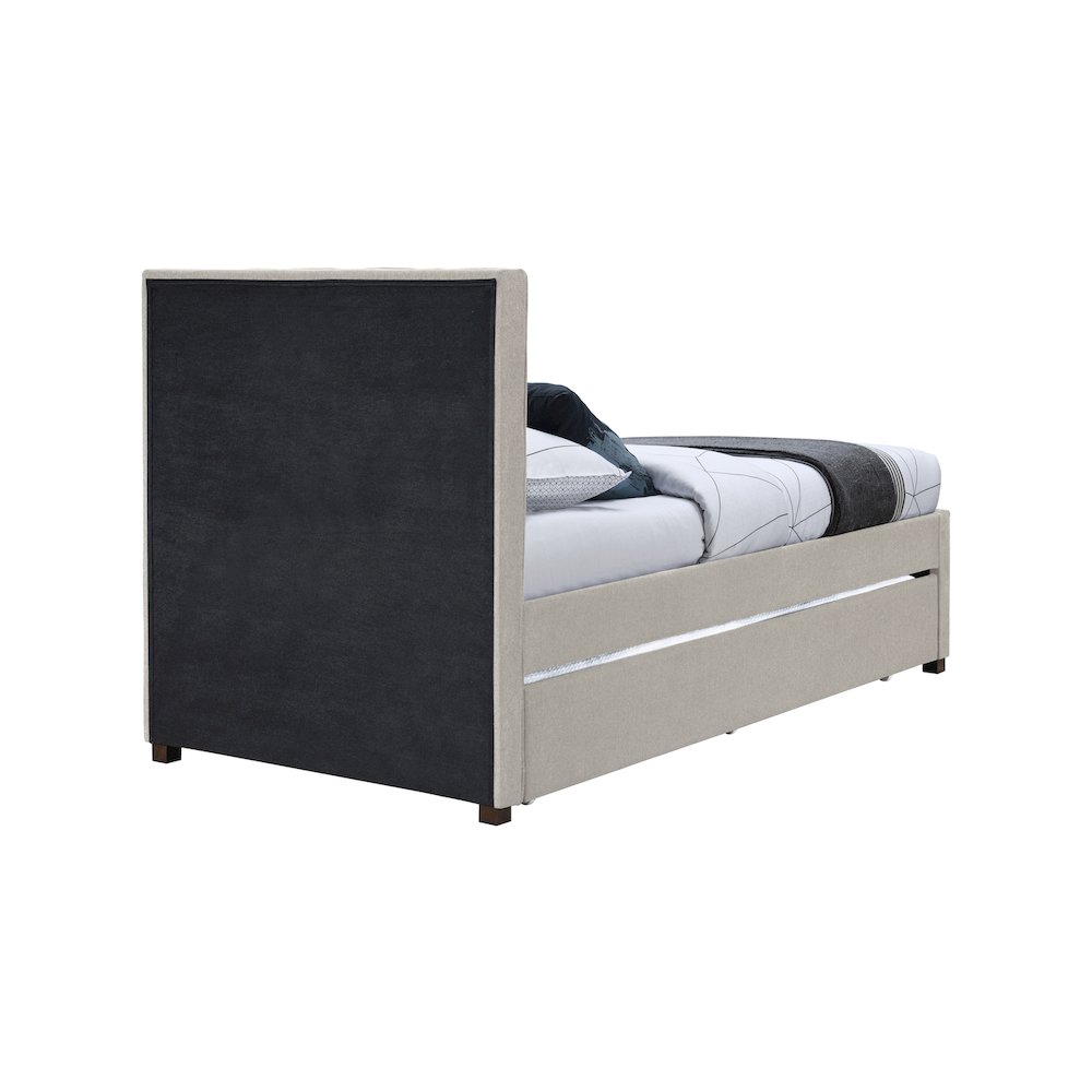 Harper Beige Linen Textured Fabric Twin Trundle Bed