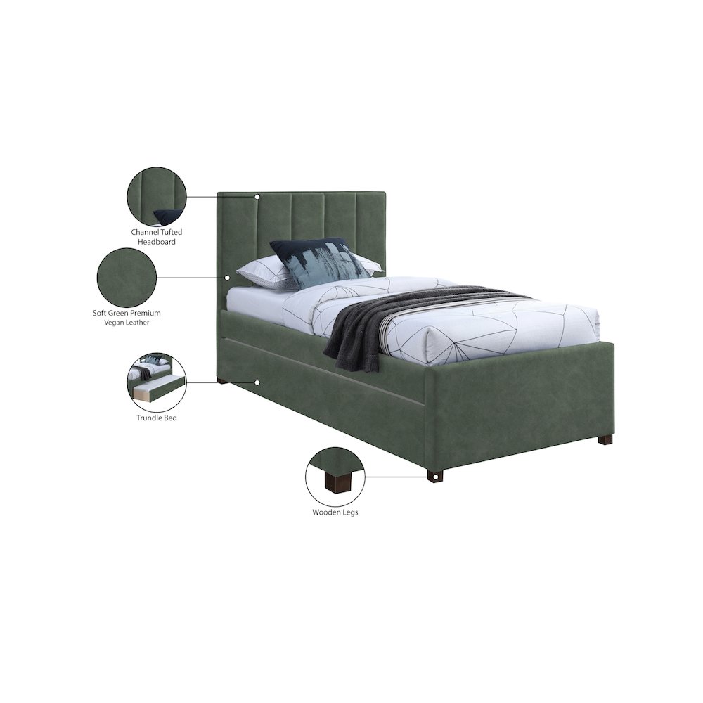 Hudson Green Vegan Leather Twin Trundle Bed