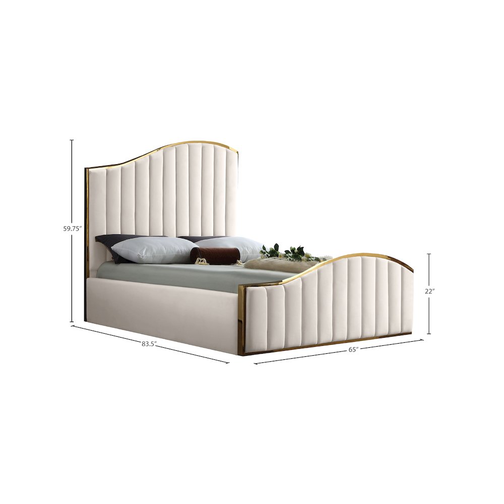 Jolie Cream Velvet Queen Bed