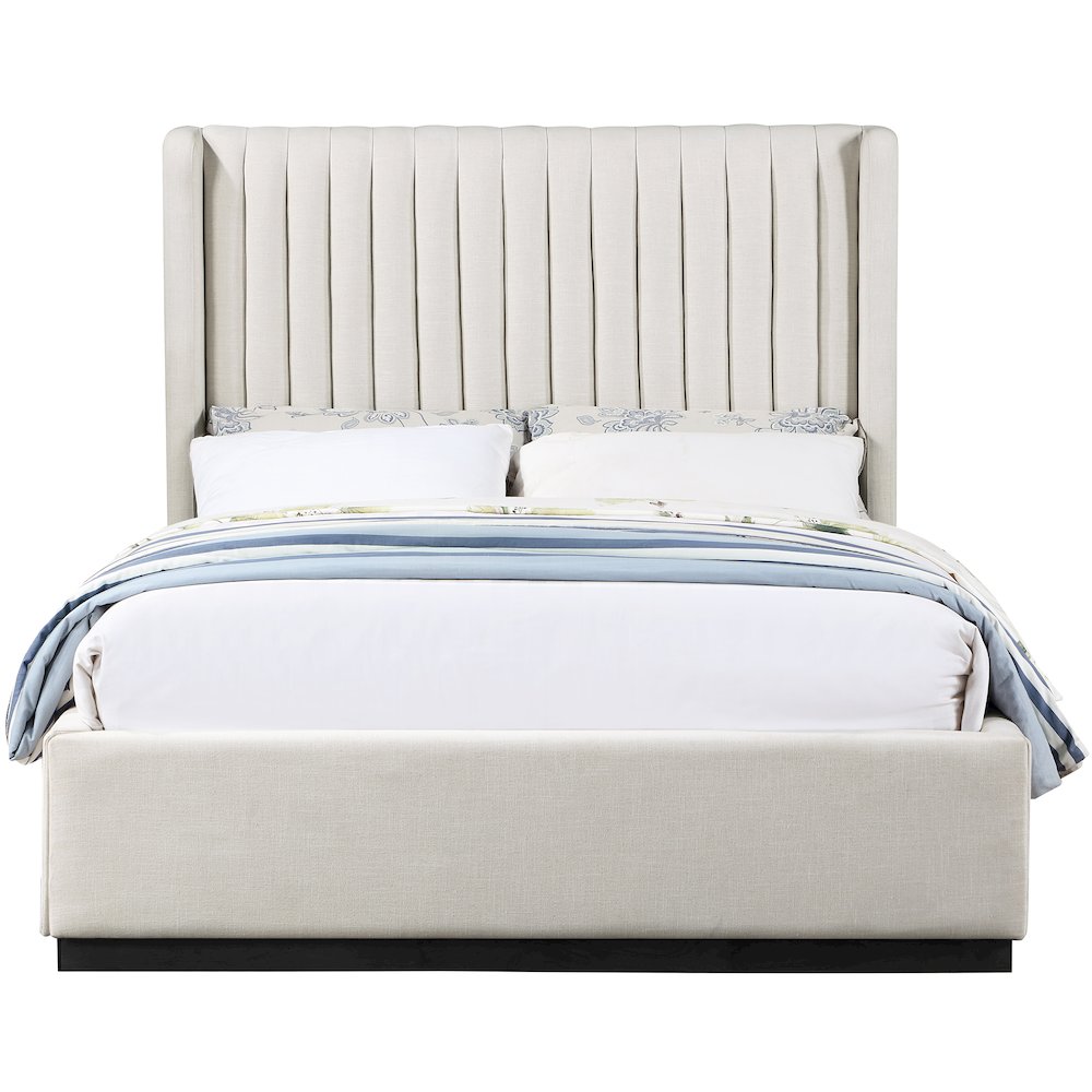 Logan Beige Linen Textured Fabric Queen Bed
