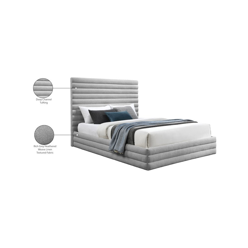 Maxwell Grey Linen Textured Fabric King Bed