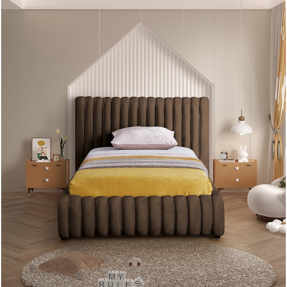 Nico Brown Velvet Twin Bed