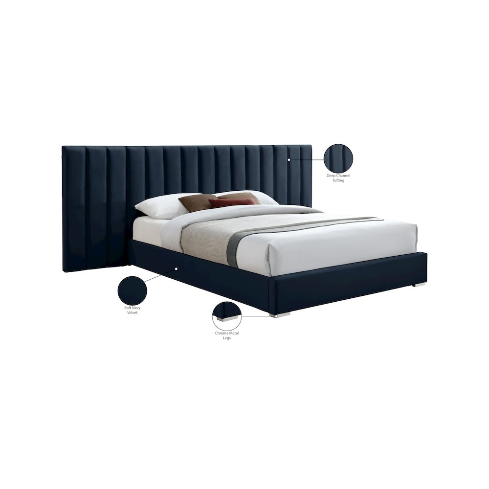 Pablo Navy Velvet King Bed