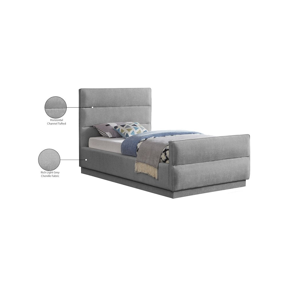 Paxton Grey Chenille Fabric Twin Bed