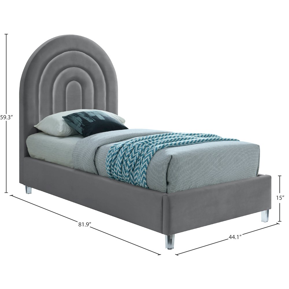 Rainbow Grey Velvet Twin Bed