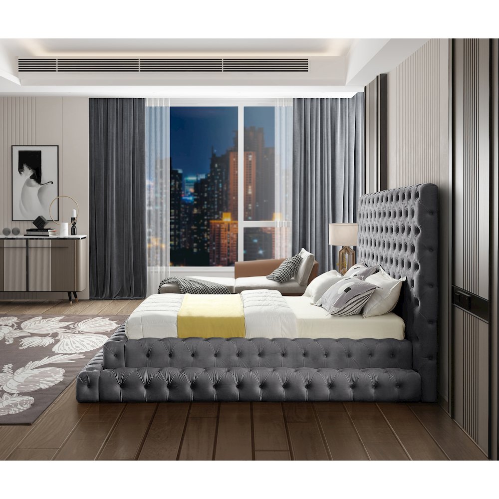 Revel Grey Velvet Queen Bed