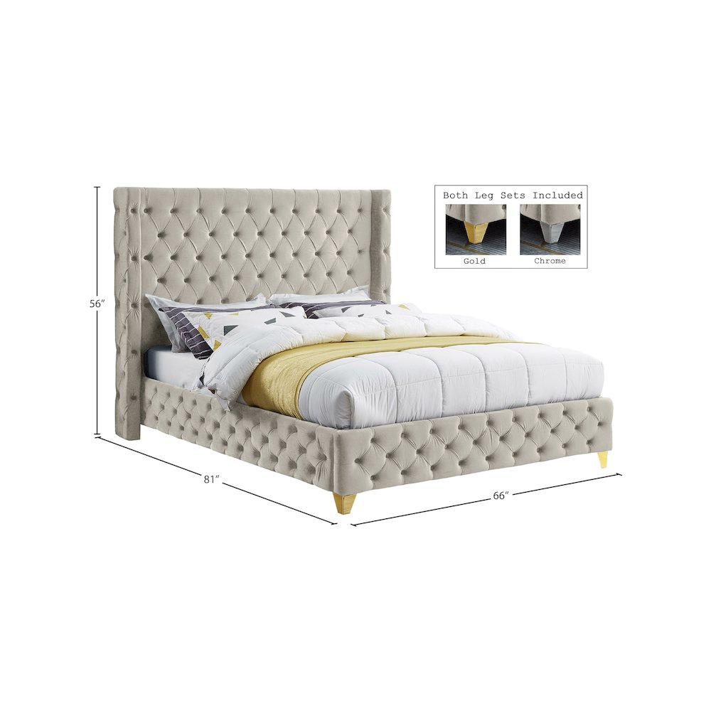 Savan Cream Velvet Full Bed