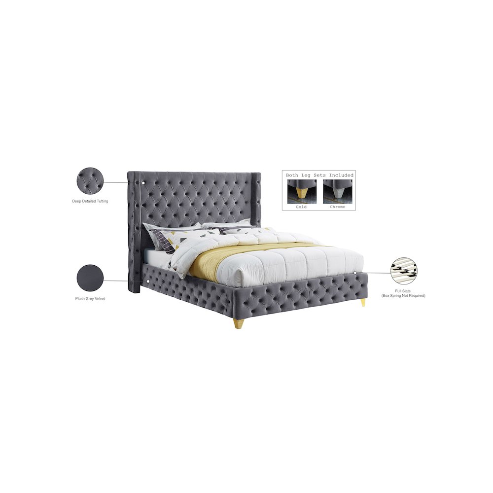 Savan Grey Velvet King Bed