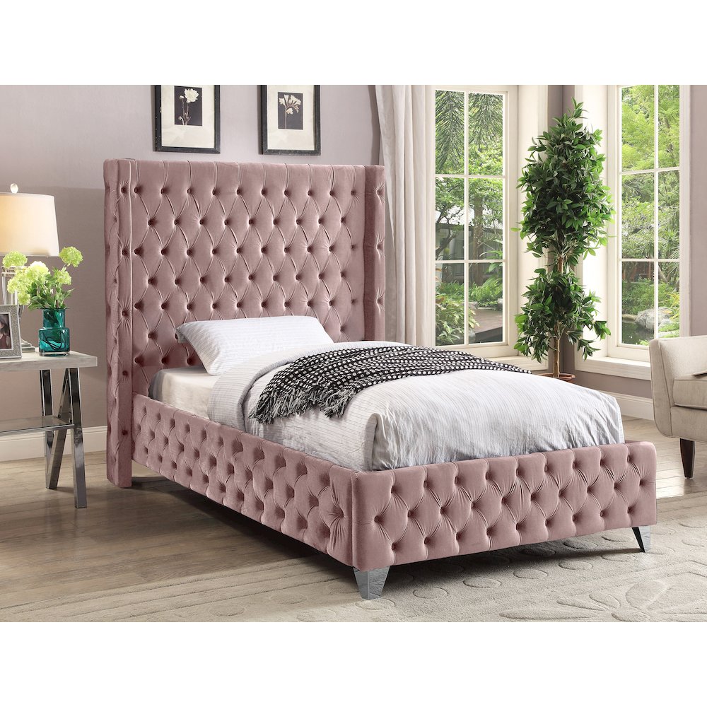 Savan Pink Velvet Twin Bed