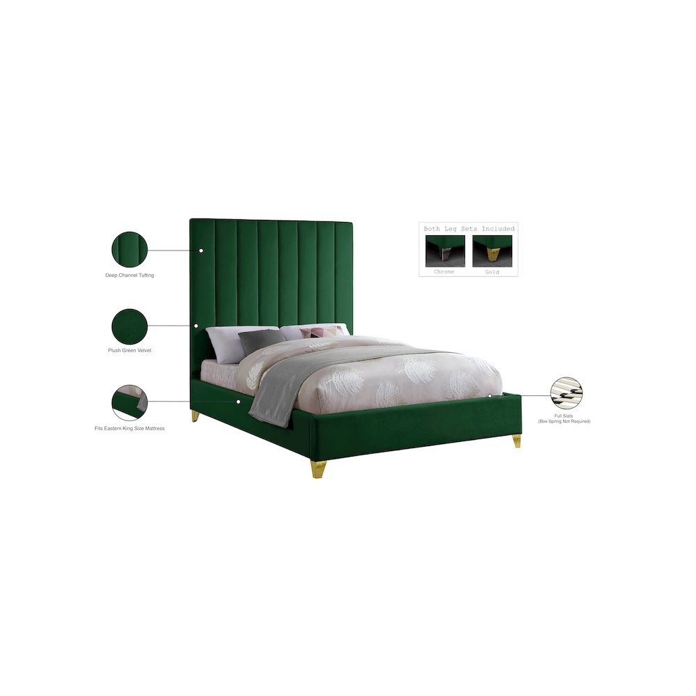 Via Green Velvet King Bed