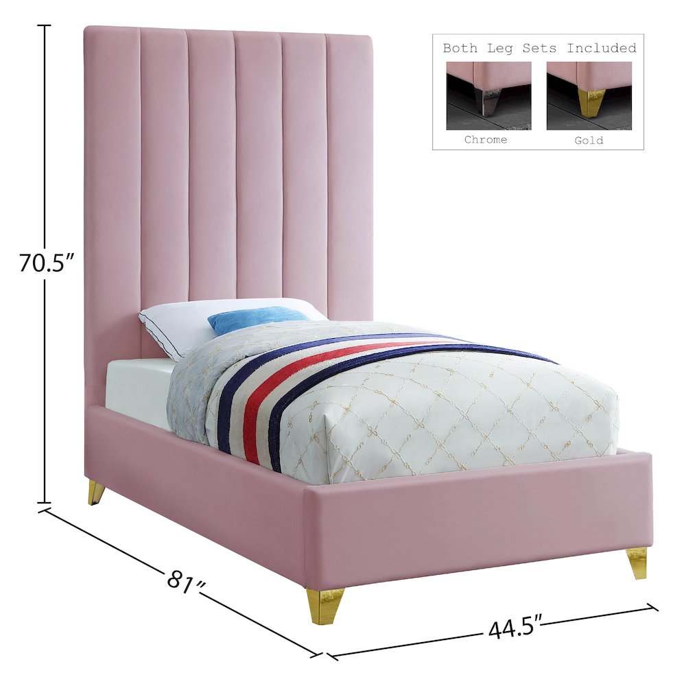 Via Pink Velvet Twin Bed