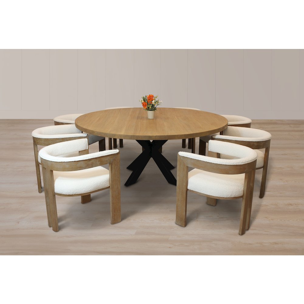 9-Piece 72" Dining Set 8 Trish Arm Chairs in Ivory Boucle Linen Fabric