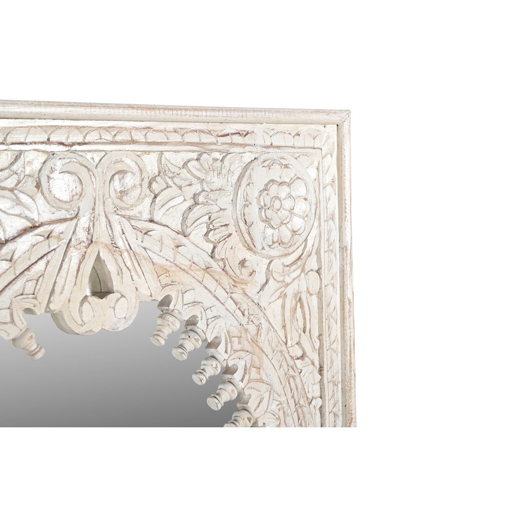 Kiara Mirror in Distressed White Finished Handcarved Solid Wood