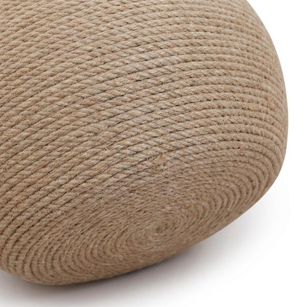 Wool-Upholstered Pouf Ottoman Foot Rest Stool for Living Room, Beige