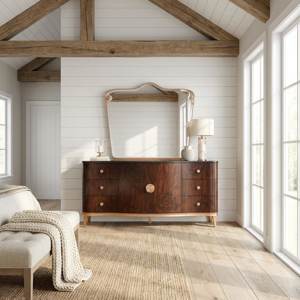 Camellia Field Dresser with Mirror - Warm Pecan
