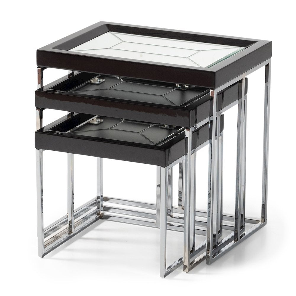Carmela Nesting Tables, Set of 3 - Glossy Charcoal Sand