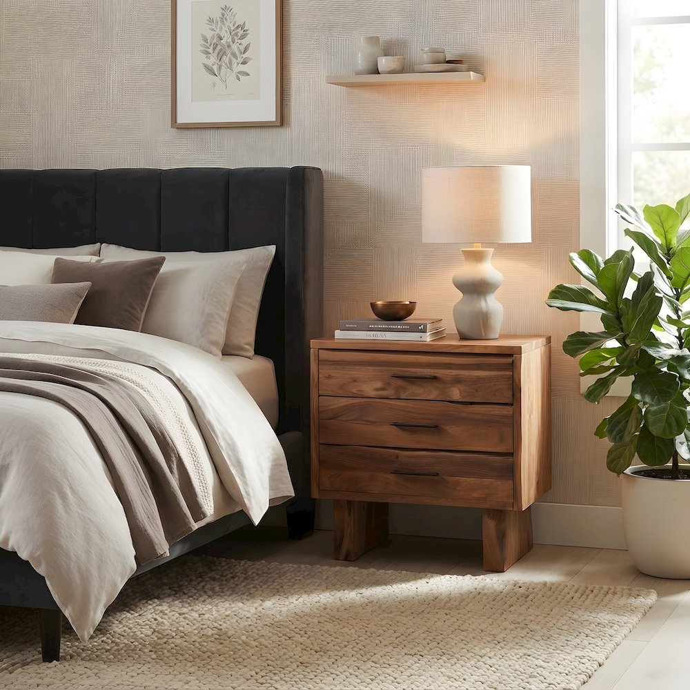 Solid Acacia 3-Drawer Nightstand with Live Edge Drawer Fronts
