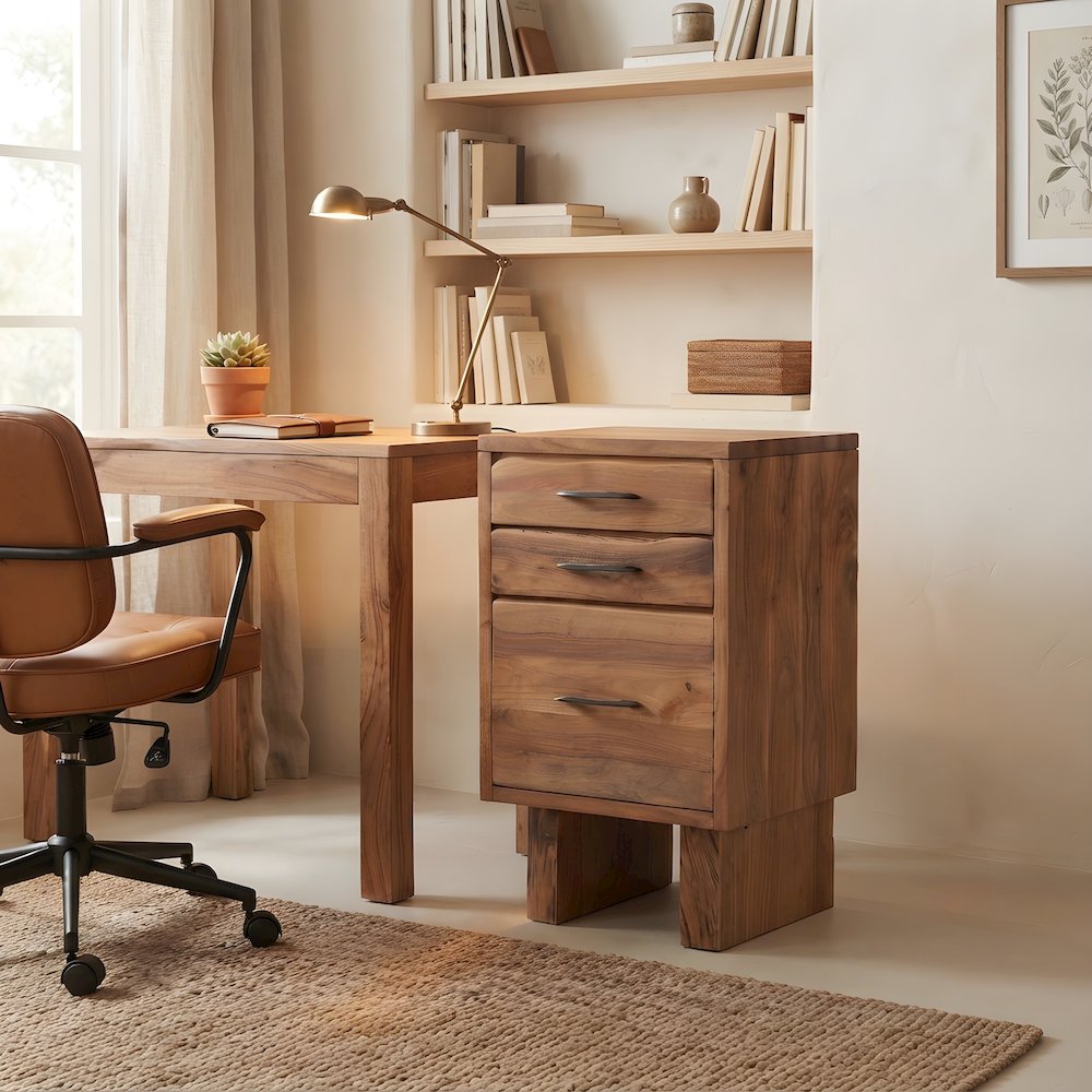 Solid Acacia Vertical Filing Cabinet with Live Edge Drawers, 3 Drawers