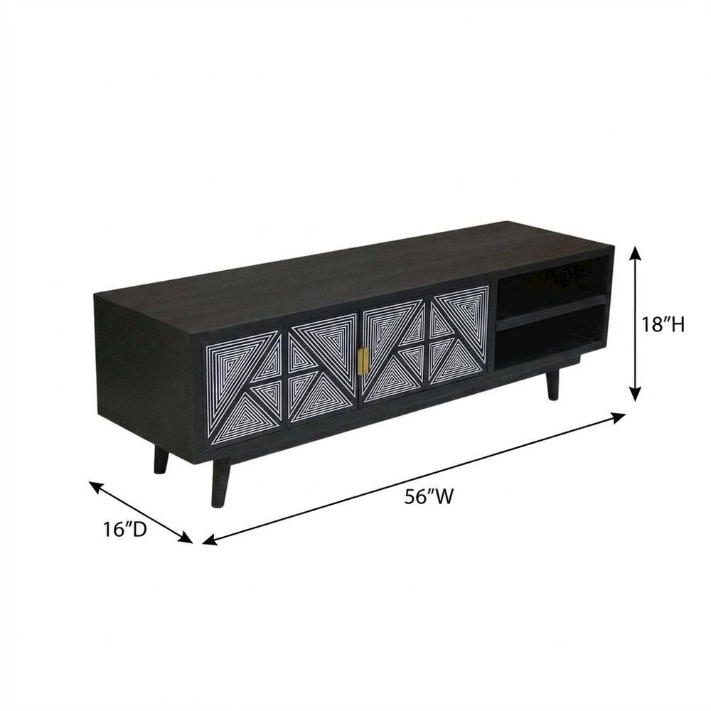 Black Art Deco TV Stand with 2 Doors and Engineered Wood Construction
