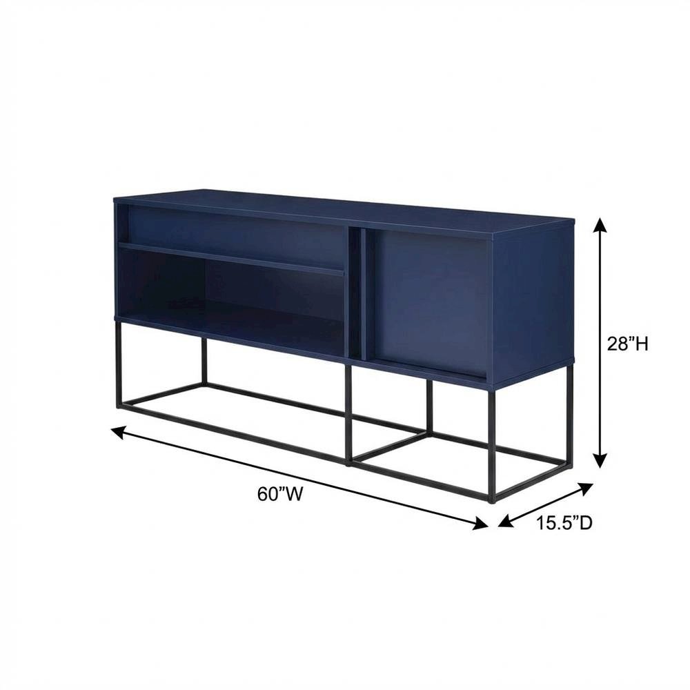 Blue TV Stand for 65-Inch TVs with LED Lighting and Engineered Wood Material
