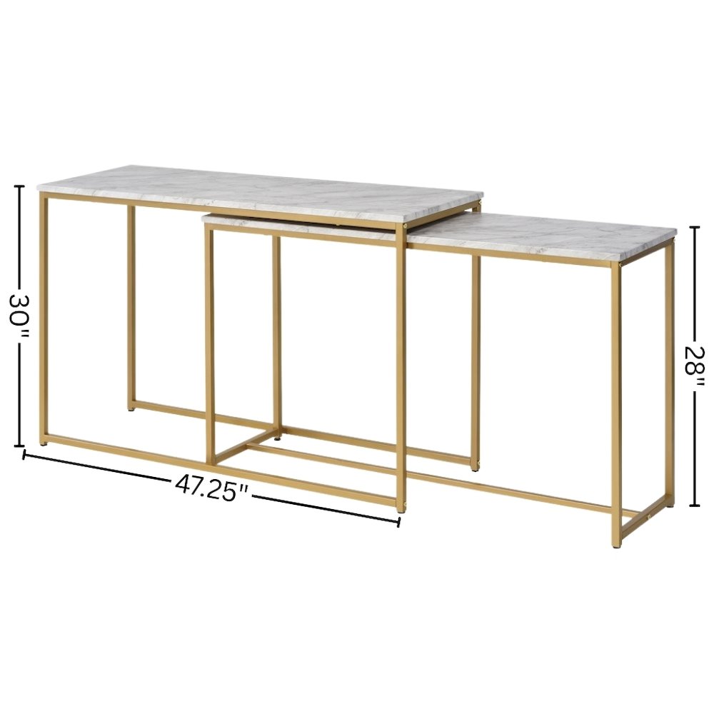 White Set of 2 Nesting Tables – Narrow Long Sofa Tables for Behind Couch