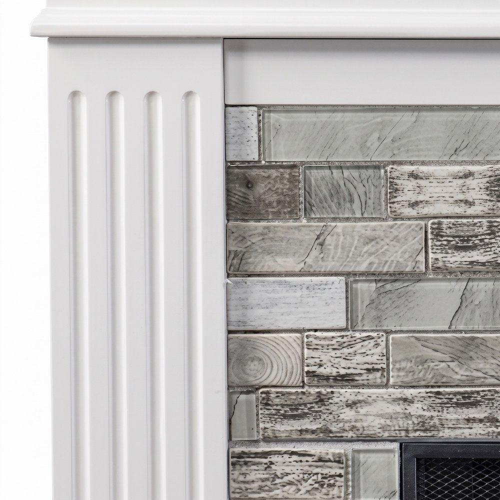 FurniFact Electric Fireplace with Mantel and Touch Screen Remote, White