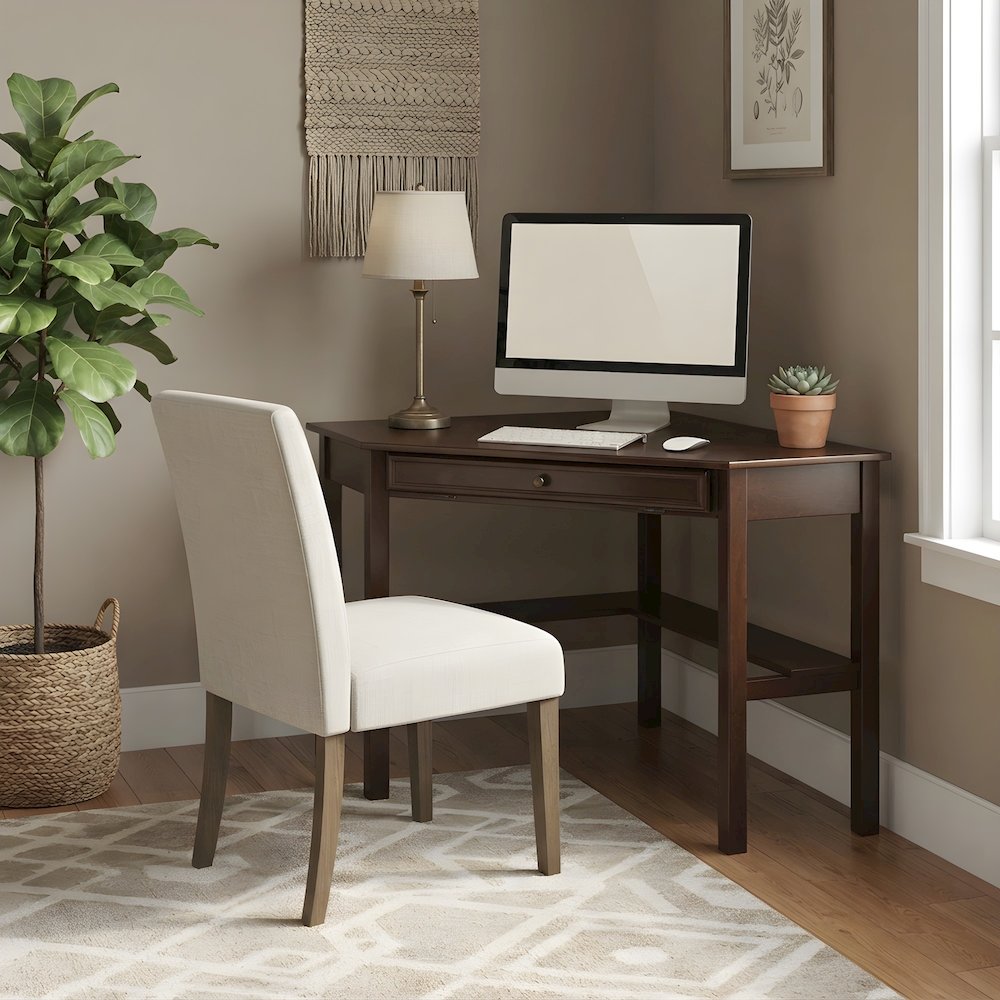 Birch Veneer Corner Computer Desk with Slide-Out Keyboard Tray and Shelves