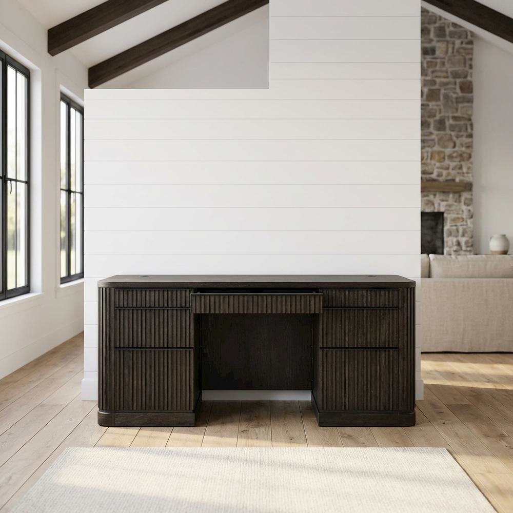 Contemporary Credenza in Warm Finish with Ample Storage
