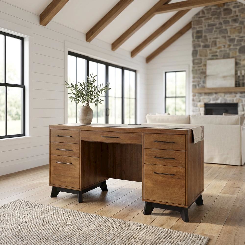Medium Brown Wood Desk with Spacious Surface and Classic Design