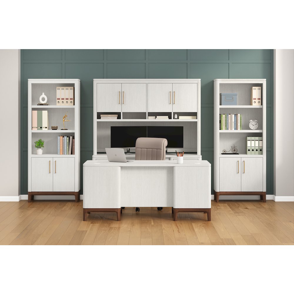 Contemporary Laminate Wood Double Pedestal Executive Desk, Writing Table