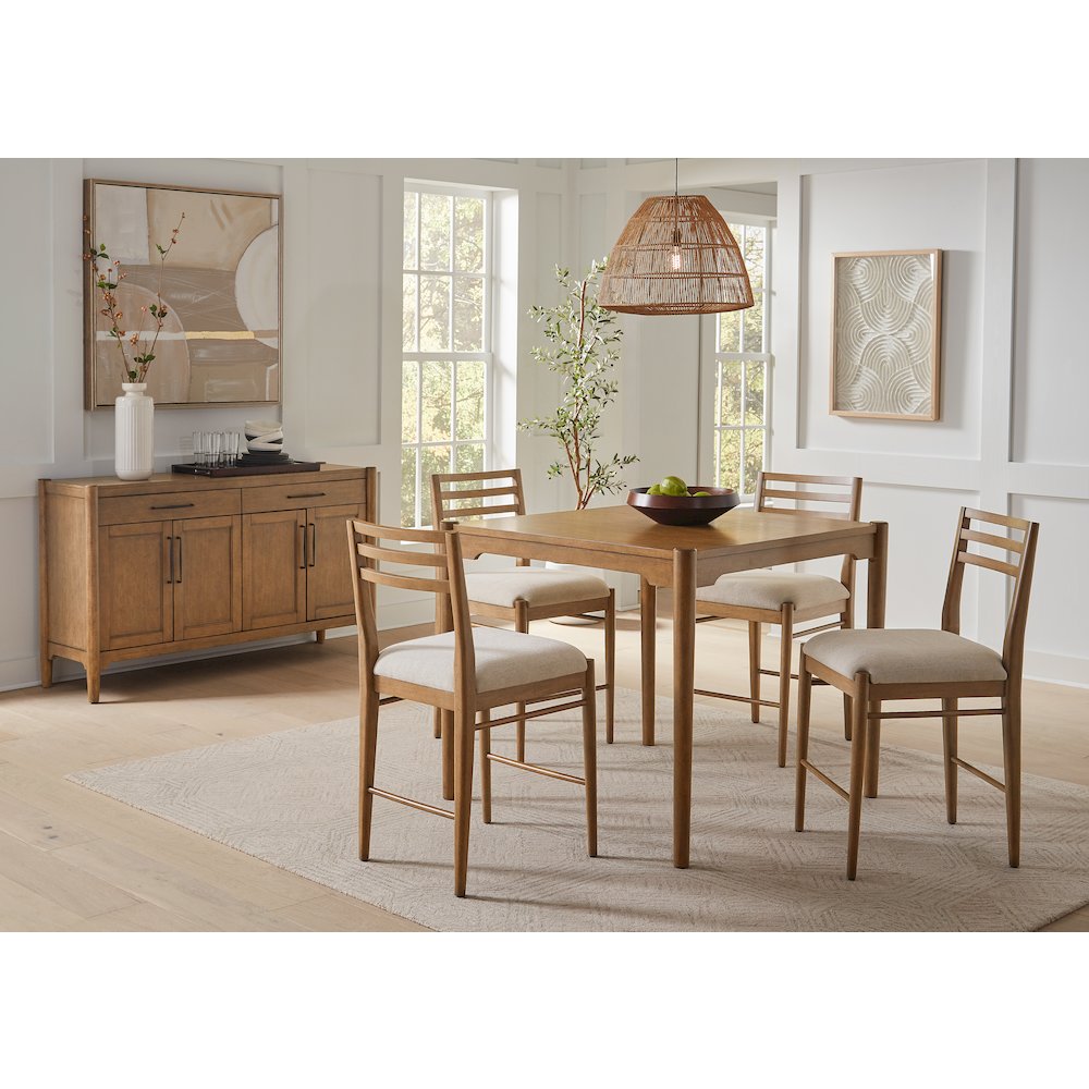 Lachlan Modern Wood Square Counter Height Kitchen Table with Four Chairs, Brown