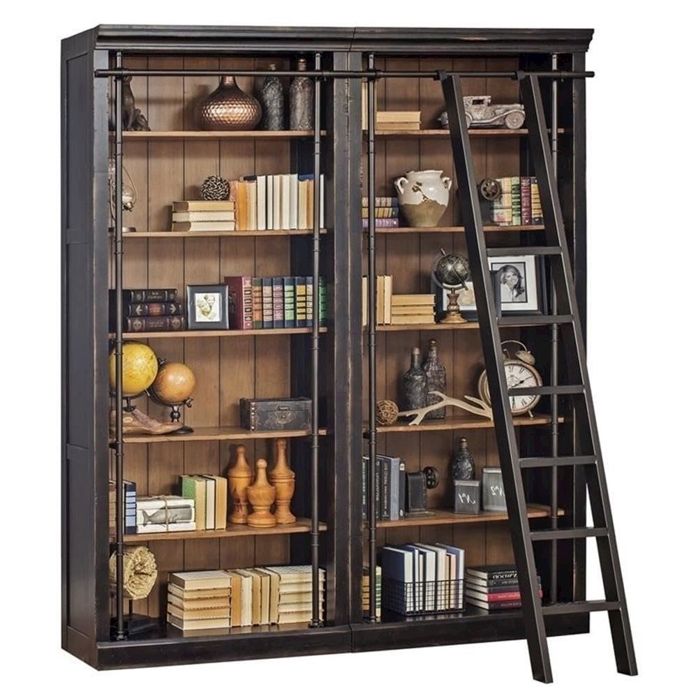 Metal Rolling Ladder, 8-Foot Tall Bookcase Companion, Black