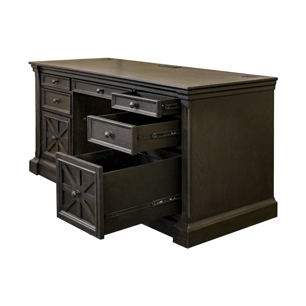 Traditional Credenza, 7 Drawers, 2 Locking Files, Power Center, Dark Brown