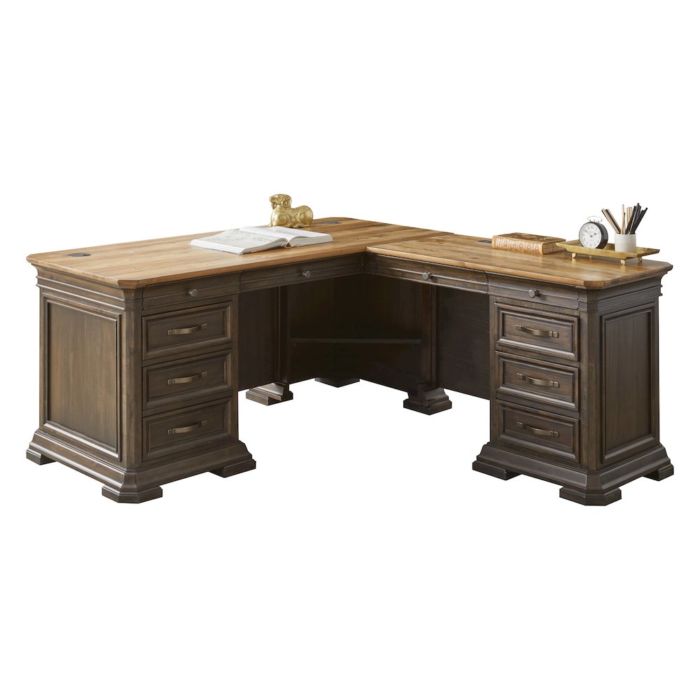 Sonoma Executve L-Desk & Return With Solid Wood Plank Tops, Brown